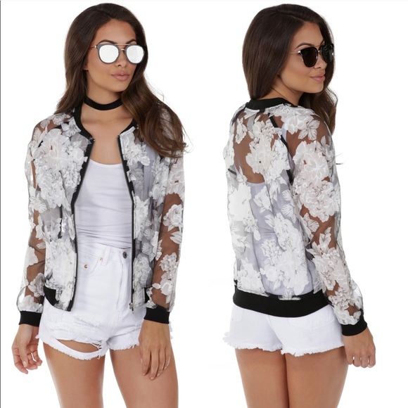 Windsor Jackets & Blazers - Black Sheer Floral Bomber